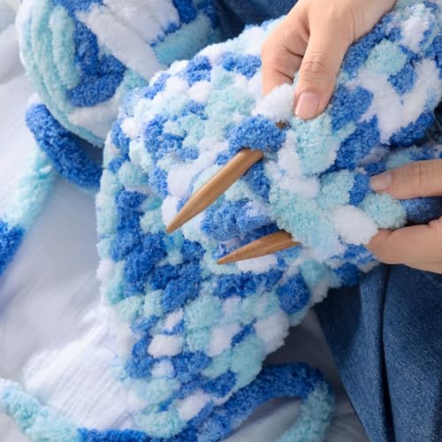 MABOZOO Tie Dye Chunky Yarn for Crocheting & Knitting, 8 Pack - Soft Plush Blue Fluffy Jumbo Chenille Yarn,Giant Thick Fuzzy Bulky(26 yds, 8 oz Each Skein) - color: Sky Blue,Dark Blue,White