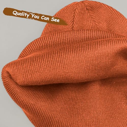 100% Cotton Beanie Hat Winter Hats Women Men Warm Knit Beanies | Double Layer Warmth ,Ultra-Soft Itch-Free Pure Cotton Knitted, Cuffed & Uncuffed Fisherman Slouchy Skull Cap for Womens Mens - color: 1pcs Orange