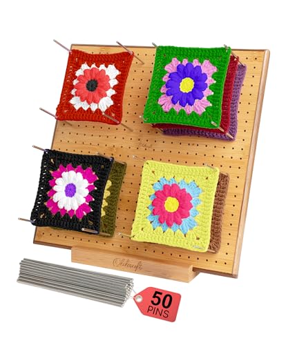 Olikraft Granny Square Blocking Board (12.5 Inch, 50 Pins) | Durable wood build, evenly spaced 0.5 inch holes for perfect tension, secure hold from rust-resistant stainless steel - size: 12.5 inches, style: Premium - 50 pins