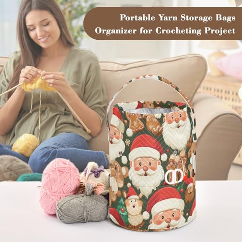 Tatenale Crochet Bag Yarn Bag Knitting Project Bag with Pockets and Handle Portable Yarn Storage Organizer Tangle Free 8.3x11 InchGreen Christmas Santa Claus and Cookies16 - color: Green Christmas Santa Claus and Cookies16