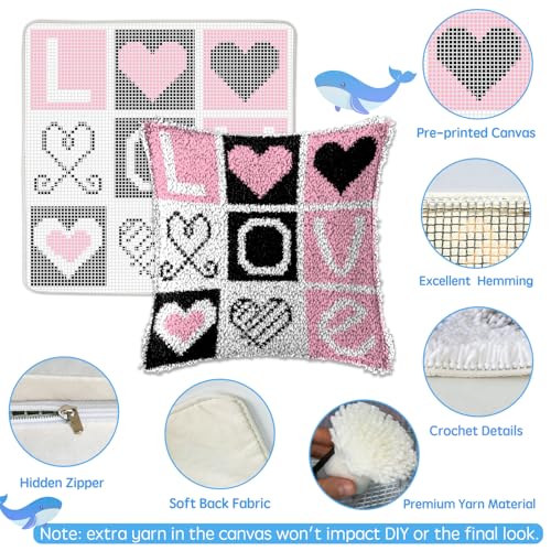 ZFFLYH Love Latch Hook Pillow Kits for Adults Beginners Pre-Printed Cushion | Home Sofa Cushion Cover Preprinted Canvas Crochet Yarn Kits Needlework Crafts Festival Gift for Adults Beginner 17X17 Inch - color: LOVE