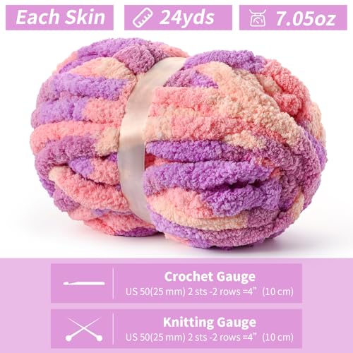 10 Pack Jumbo Chunky Yarn for Hand Knitting, Fluffy Chunky Chenille Yarn for Crocheting, Variegated Chunky Knit Baby Blanket Yarn, 240 yds /70.5 oz Super Bulky Yarn（Pinkish Purple） - color: 10 Pinkish Purple