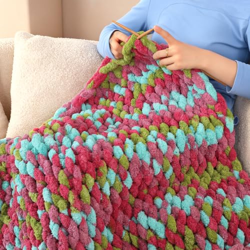 Chunky Chenille Yarn for Hand Knitting 8 Jumbo Pack Chunky Yarn for Hand Soft Blanket Knitting, Bulky Thick Fluffy Yarn for Crocheting (Grape) - color: Grape