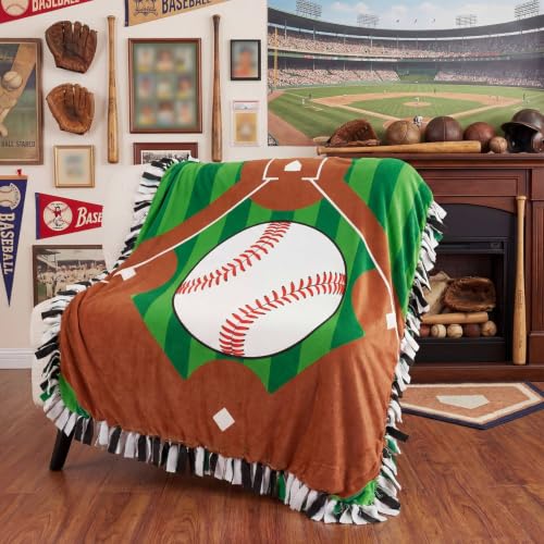Chumia 2 Pcs/1 Set Baseball Tie Blankets Craft Kit 57 x 57 Inch Baseball DIY No Sew Fleece Blanket Red and White Sports Ball No Sew Fabric Tie Knot Throw Craft Gift for Sports Theme Party Favor - style: Red and White Baseball