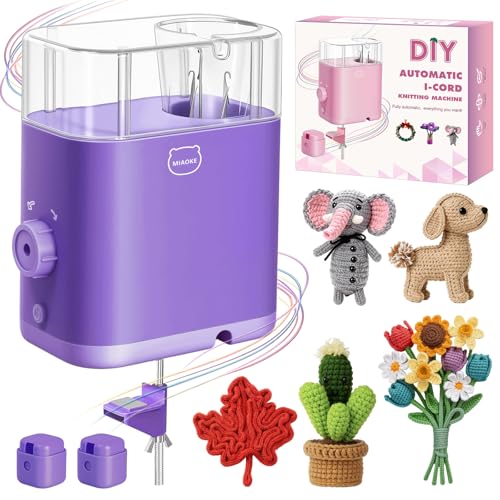 Electric iCord Knitting Machine,Adjustable Tension, Automatic Rope Braider | i Cord Making Crochet Machine, Automatic Rope Braider for DIY Bracelet, Bees, Maple Leaves, Deer Craft Projects Weaving - color: Purple