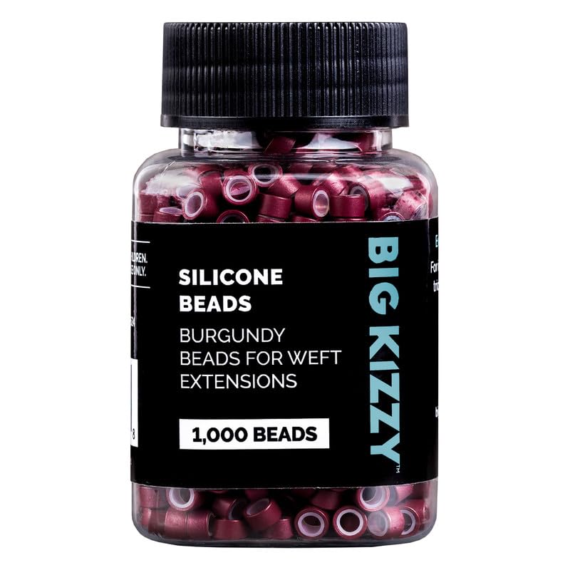 Big Kizzy Silicone Lined Microlink Beads 1000pcs 5.0mm (Burgundy) | for Invisible Application of Weft Hair Extensions - color: Burgundy, size: 1000 beads