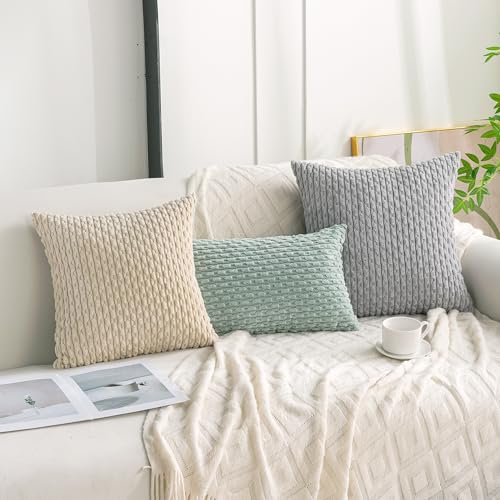 Set of 4 Beige Decorative Throw Pillow Covers 24x24 Inch Corduroy Pillow Covers for Bed Couch Sofa Living Room Soft Square Cushion Cases - color: Beige, size: 24" x 24" (Pack of 4)