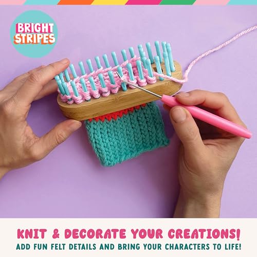 Bright Stripes Nimble Knitter Adjustable Loom Craft Kit for Kids, Ages 8+ | Comes with yarn, stickers and stuffing, makes knit characters and plush pals, a wonderful gift idea suited to teens today - color: Multicolor, style: Nimble Knitter