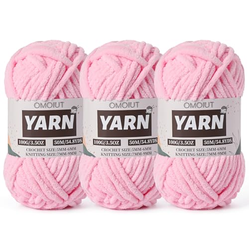 3 Pack Dark Pink Fluffy Chunky Chenille Crochet Yarn, Baby Yarn for Crocheting Soft Blanket, Bulky Velvet Yarn (100g/54.8yds Each), Plush Amigurumi Yarn for Knitting Crafts, Scarves, Puzzle - color: 3 Dark Pink