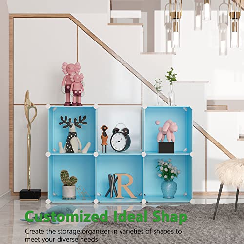 C&AHOME 6-Cube Storage Organizer Cube Shelf Closet Storage Bookcase, Blue | Stackable Cubby Storage, Bookshelf, Portable Plastic Storage Closet Organizer, DIY Modular Shelving Units for Home, Wardrobe - color: Blue