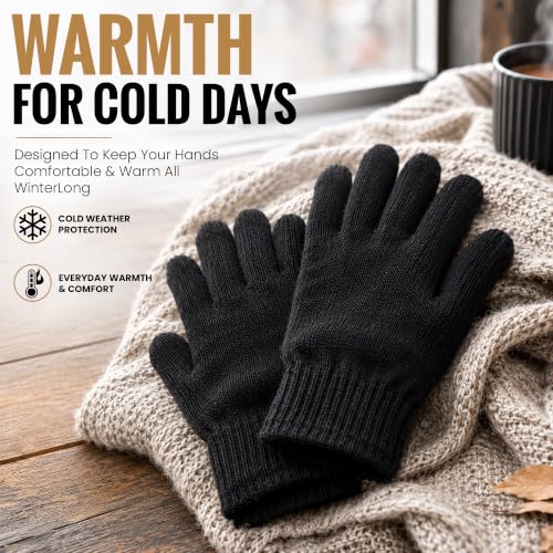 Yacht & Smith Wholesale Beanie and Glove Winter Bulk Kit, Kids Adults Bulk Sets, Homeless Donation Shelters - color: 12 Pairs Adult Black Gloves