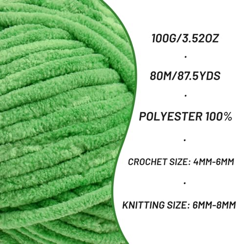 3 Pack Fluffy Chenille Yarn for Crocheting, Chunky Velvet Yarn for Crochet Amigurumi, Baby Yarn for Crocheting Soft Blanket, 262.4yds/10.5oz Bulky Yarns for Crafts/Hats/Shoes/Socks (3 Christmas Green) - color: 3 Christmas Green