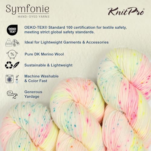 KnitPro Symfonie DK Weight Merino Wool Yarn 240yds, 100g, Neon Confetti | 100% Extrafine Merino, Hand Dyed, OEKO-TEX Certified, Superwash, Colorfast, #3 Yarn Skein for Knitting & Crochet - color: Neon Confetti