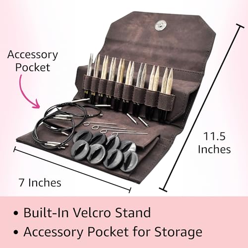 Lykke Driftwood 3.5-inch Interchangeable Circular Knitting Needle Set | Standard US 3, 4, 5, 6, 7, 8, 9, 10, 10.5 Cacao Case, Birch Semi-Sharp Tips, Smooth Metal Joins, Swivel Cables, Project Bag - color: Driftwood-with-Cacao-Case