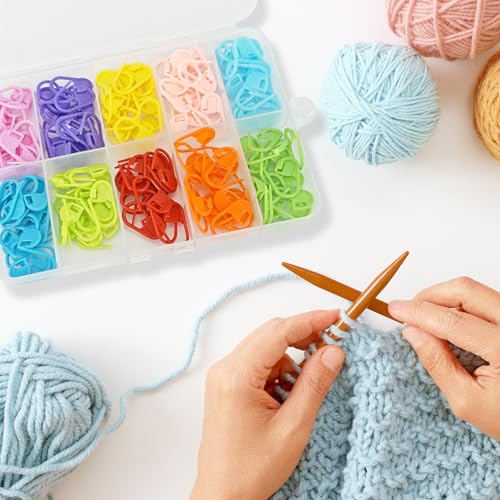 150-Piece Set of Colorful Knitting Stitch Markers with Locking Clasps and 10-Compartment Storage Box