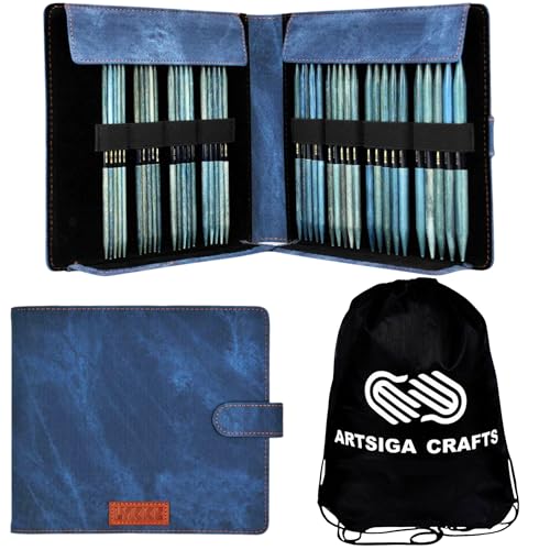 Lykke Indigo Large 6-inch DPN Knitting Needles Set | Large US 6, 7, 8, 9, 10, 10.5, 11, 13 Azure Case, Birchwood Semi-Sharp Tips, Project Bag - color: Indigo-with-Azure-Case
