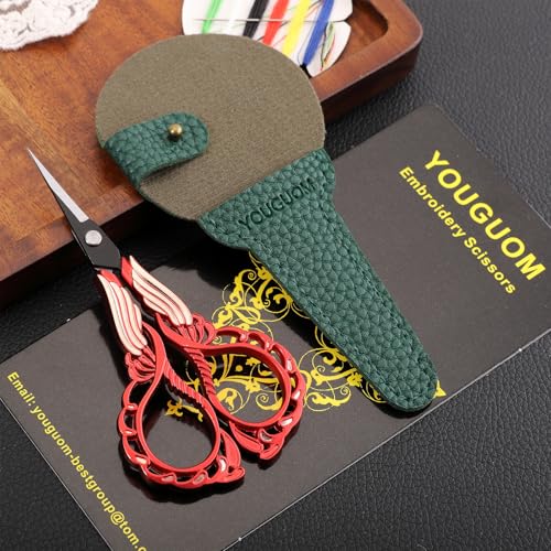 YOUGUOM Small Sewing Scissors, Sharp Detail Shears with Cover | Vintage Little Precision DIY Tool Kit for Crafting, Embroidery, Needlework, Cross Stitch, Thread, Paper Cutting, Red - color: Golden Red