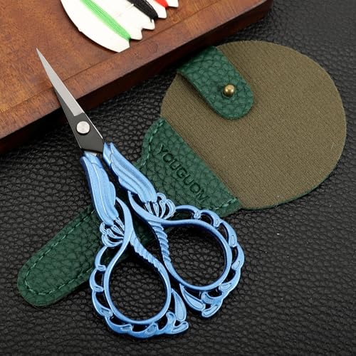 YOUGUOM Sharp Crochet Scissors, Small Sewing Embroidery Shears | All Purpose for Crafts, Artwork, Needlepoint, Cross Stitch, Paper Cutting, Detail Thread Snips, DIY Tools, with Cover, Blue - color: Blue