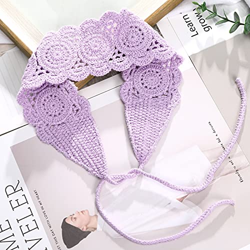 CHLINS Headband, 3PCS Crochet Hairband for Women - Floral Elastic Handmade Head Wrap Bohemian knit Headband for Women and Girls (Purple, Beige, Light coffee) | Floral Elastic Hippie Daisy Handmade Bohemian Crocheted Hairband Non Slip Knitted Head Wrap Sca