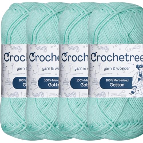 Mercerized Cotton Yarn – Fingering Weight 4-Ply, Each 1.76 oz (50g) / 136 yds (125 m), High-Gloss, Anti-Splitting, Fade-Resistant for Crochet & Knitting, Aquamarine (Pack of 4) - color: Aquamarine