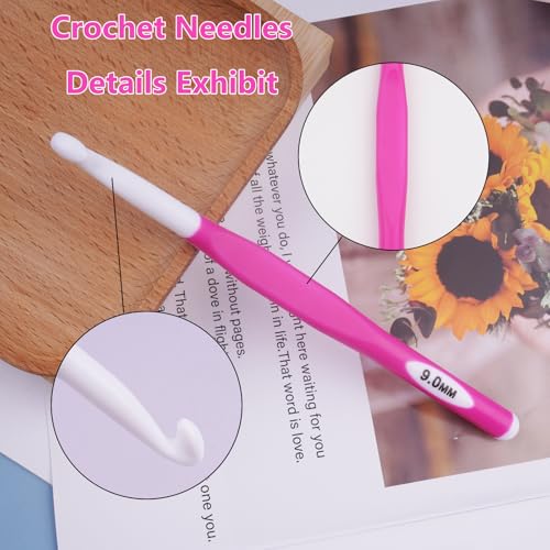 Hobekoee 9mm Large Crochet Hook,Big Crochet Hooks for Chunky Yarn,Extra Long Crochet Hooks with Soft Ergonomic Handle for Crocheting Yarn,Wool Roving - size: 9mm