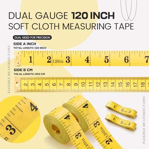 20 Pcs 120 Inch/300cm Soft Tape Measure Bulk Dual Scale Body Measuring Tape Sewing Fabric Tailor Ruler Easy to Read Craft Vinyl Ruler for Body Weight Loss Sewing Cloth Measurement(Yellow) - color: Yellow