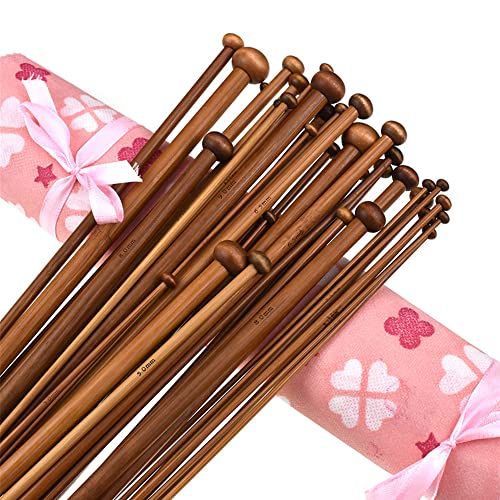 TopHomer 22 Pcs 11 Sizes Bamboo Straight Needle Set for Knitting with Carrying Case Single Pointed Knitting Needles Gift for Beginners Handmade(25cm with Textile Packaging) - style: 25cm with Textile Packaging