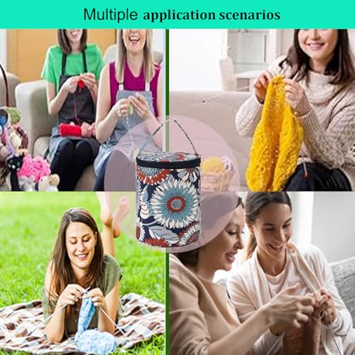 Small Portable Yarn Holder with Anti-Tangle Design, 2-3 Standard Size Balls,Yarn Storage Bag for Crocheting with Holes,Small yarn bag,Ideal Crocheting Gifts for Women and Crocheter (Sunflower pattern)