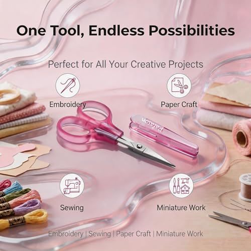 PAFASON Small Travel Embroidery Craft Scissors Set Straight Curved Tip | Stainless Steel for Scrapbooking Quilting Sewing Knitting Cross Stitch Crochet Thread Yarn Paper Detail Cutting Safety Case - style: Contemporary