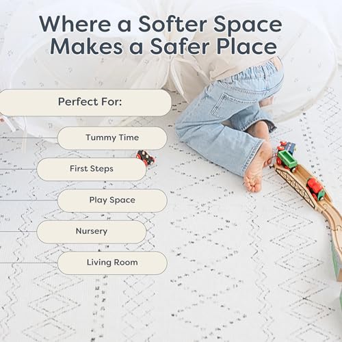 Little Landings Baby Play Mat for Floor - Boho (6x6ft) - Interlocking EVA Foam Play Mat Tiles for Babies & Toddlers, Non-Toxic Playmat for Tummy Time, Crawling & Playroom - Neutral Rug-Look Design - color: Boho, size: 6x6 ft