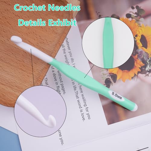 Hobekoee 8mm Large Crochet Hook,Big Crochet Hooks for Chunky Yarn,Extra Long Crochet Hooks with Soft Ergonomic Handle for Crocheting Yarn,Wool Roving - size: 8mm