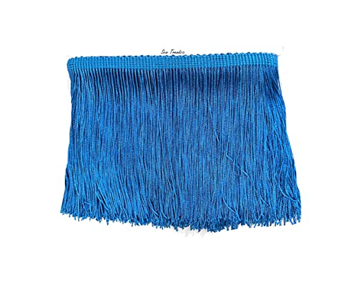 10 Yards of 4" Long Chainette Fringe Thread Yarn Tassel Trim Braid Fringe for Crafts Sewing and Decor-Lake Blue - color: Lake Blue, size: Value 10 Yards