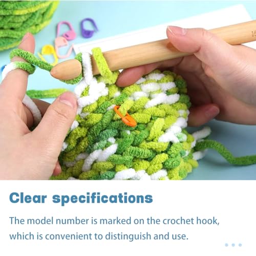 Wooden Crochet Hooks, 15mm Wooden Handle Crochet Hook Bamboo Knitting Crochet Needles with 10 pcs Knitting Stitch Markers for Handcraft Crocheting | Jumbo Bamboo Handle Crochet Hook Knitting Crochet Needles for Handcraft Crocheting Chunky Yarn Thick Blank