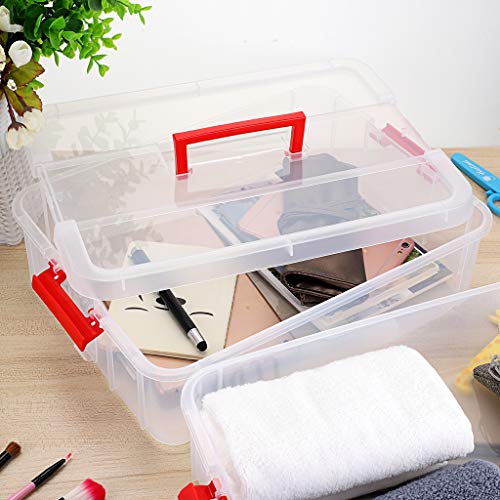 BTSKY 2 Layer Stack & Carry Box, Plastic Multipurpose Portable Storage Container Box Handled Organizer Storage Box for Organizing Stationery, Sewing, Art Craft, Jewelry and Beauty Supplies(Red) | Multipurpose Craft Organizers and Storage for Organizing St