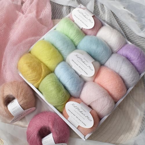 Kid-Silk Mohair Yarn, Lace Weight, 4 Balls 100g, 1420 yds | Yarnique 61% Super Kid Mohair & 20% Silk | Airy Halo | Soft Glow（31 Peach Pink） - color: 31 Peach Pink