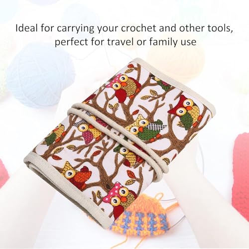 Pssopp Knitting Needles Holder Case Rolling Organizer Knitting Needle Storage Zipper Bag for Straight and Circular Knitting Needles Accessories(Owl)