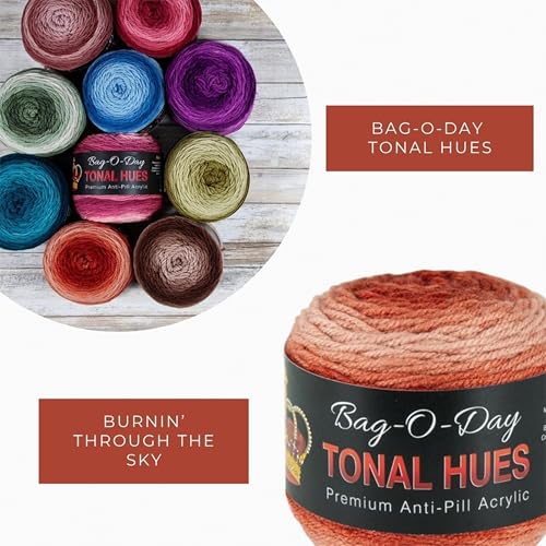 Mary Maxim Bag-O-Day Tonal Hues Ombre Yarn for Crocheting and Knitting, Medium Worsted Weight Anti-Pilling Acrylic Yarn Cake - 280 Yards, 5.3 OZ, Burnin' Through The Sky - color: Burnin' Through The Sky