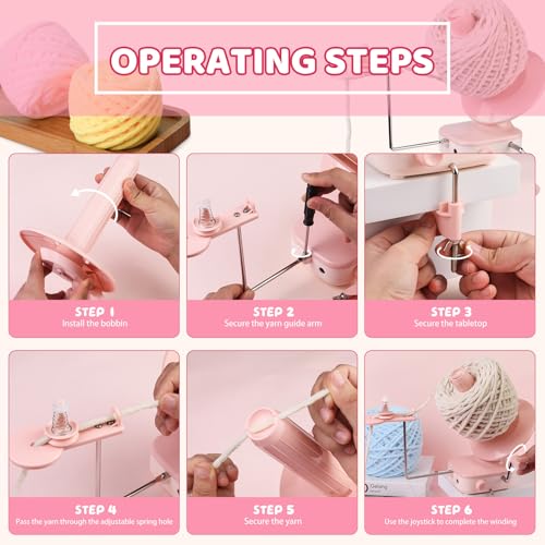 KAQRHFT Electric Yarn Winder Yarn Cake Winder Compact Weighing 7-10oz | Pink Automatic Yarn Ball Winder for Crocheting, Manual / Electric Mode, Stepless Speed, Efficient Large Capacity Yarn Cake - color: Pink
