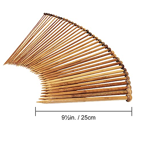 Exquiss Bamboo Knitting Needles Set-36pcs Single Pointed Wooden Knitting Needles, 9 Inches Length Knitting Supplies for Beginners (18 Sizes: 2.0 mm-10.0 mm) + Weaving Tools Knitting Kits