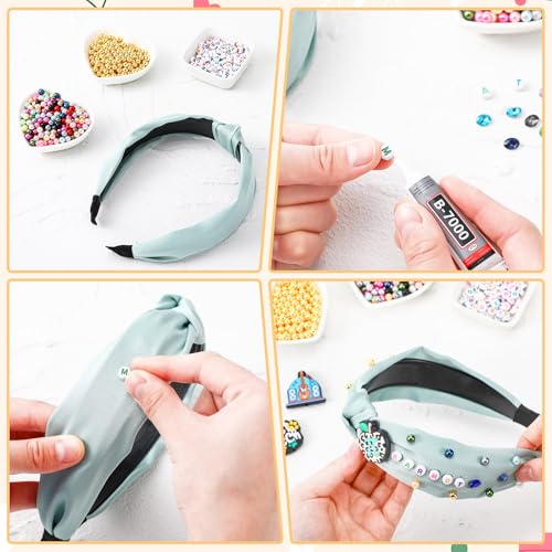 636 Pieces DIY Headband Making Kit Gift Make Your Own Fashion Hair Accessories Set with Teacher Pencil School Alphabet Beads Rhinestone Diamond Pearl for Summer Classmate Graduation Supplies - style: School Themed Style
