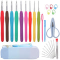 Crochetbox Crochet Hooks Set, 9 Size 2mm(B)-6mm(J) Ergonomic Handles Crochet Hooks with Case for Arthritic Hands, Kintting Needle with Crocheting Tool for Crocheters - size: 9 Size(2~6mm)(blue case)