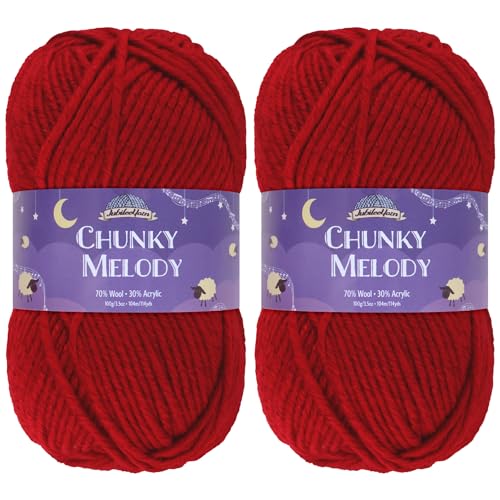 JubileeYarn Chunky Melody Yarn - 100g/Skein Bulky Wool Blend - Ruby Red - 2 Skeins - color: 19 Ruby Red, size: 2 Skeins