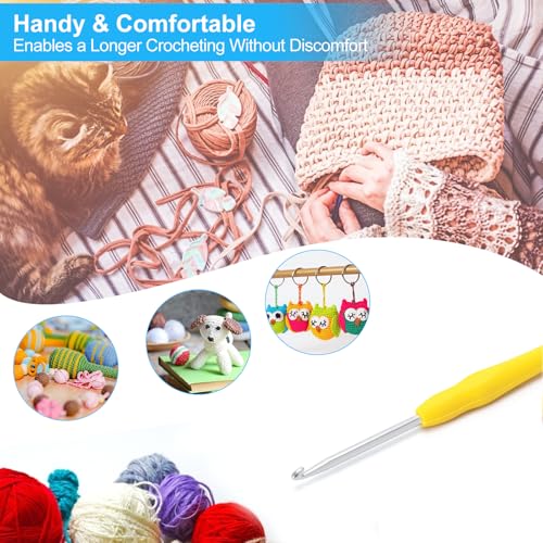 Vodiye 10PCS Crochet Hooks, Professional Extra Long 3.5mm, Ergonomic Handle, Crochet Needle for Beginners and Experienced, Yellow, Metal - size: 10pcs - 3.5mm