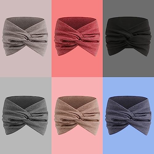 Extra Wide Headbands for Women, 7'' Large Cotton Like Turban Knotted Bandana Head Bands for Women Non Slip, Boho Headbands for Women's hair bands for women's hair 6 Pack - color: 6Pcs Dark Colors