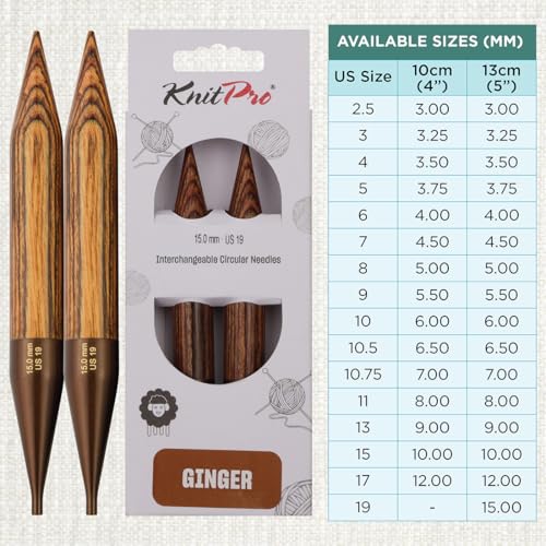 KnitPro Ginger Interchangeable Circular Needles 5" (13cm) | US Size 19 (15mm) - size: US 19 (15mm)