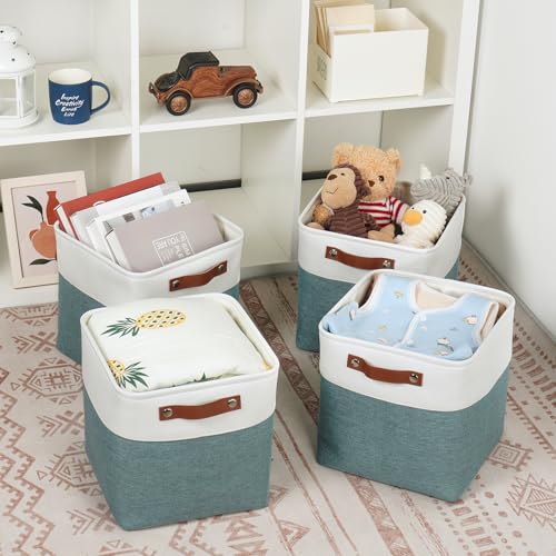 DULLEMELO 11x11 Cube Storage Bins for Organizer, Foldable Cube Storage Bins for Organizing Home Office Closet Shelves, Fabric Cube Baskets for Home Organization(4 Pack - White&Deep Green) - color: White&Dark Green, size: S-11"x11"x11"