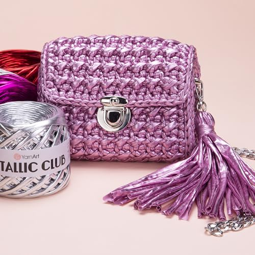 YarnArt Metallic Club Yarn Super Bulky T-Shirt Yarn - 100% Polyester, 6.35 oz / 180 gr, 60 yrds / 55 Meters - Shiny Colors, Perfect for Handbags, Rugs, Crochet Bags & More (8111) - color: 8111