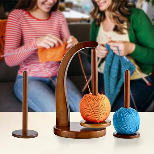 Yarn Holder for Crocheting with Magnetic Yarn spinner-Dark Brown-Standard | Wooden Yarn Ball Holder for Crochet Yarn Storage Organizer with 360° Rotating Spindle, Gift for Knitting Lovers - color: Walnut, size: Standard Size