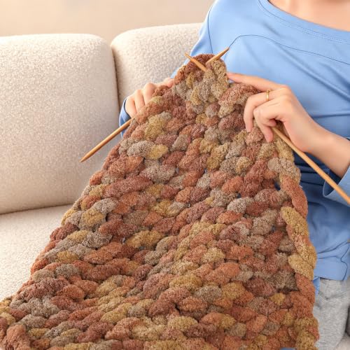 Chunky Chenille Yarn for Hand Knitting 8 Jumbo Pack Chunky Yarn for Hand Soft Blanket Knitting, Bulky Thick Fluffy Yarn for Crocheting (Pudding) - color: Pudding
