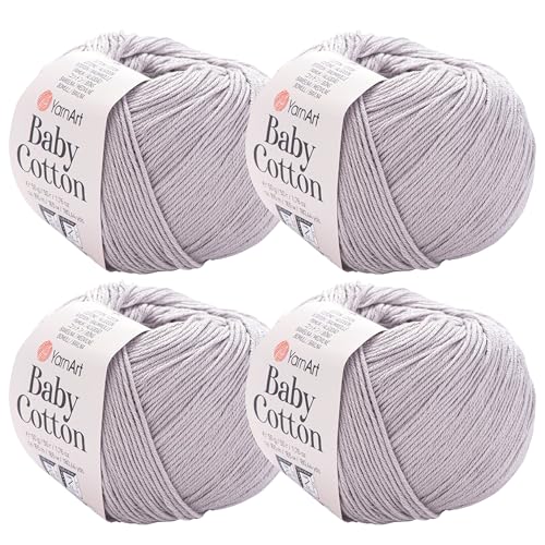 YarnArt Baby Cotton Yarn 4-Pack – Soft Knitting Yarn for Baby & Summer, 50% Cotton 50% Acrylic, 1.76 Oz Each, 180.44 Yds/Skein – Ideal for Amigurumi & Crochet Projects (406) - color: 406
